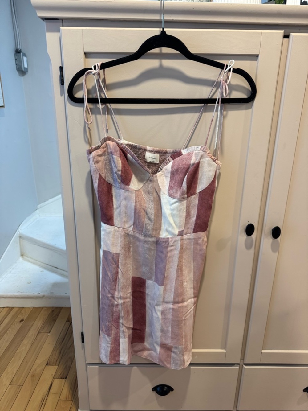 Wilfred Striped Tie-Shoulder Mini Dress in Blush, Mauve and Cream